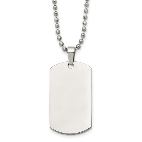 Chisel Stainless Steel Brushed and Polished Rounded Edge 2mm Dog Tag on a Ball Chain Necklace, 24"