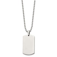 Chisel Stainless Steel Brushed and Polished Rounded Edge 4mm Dog Tag on a Ball Chain Necklace, 24" view 2
