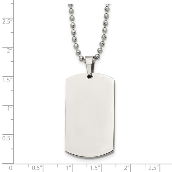 Chisel Stainless Steel Brushed and Polished Rounded Edge 4mm Dog Tag on a 24 inch Ball Chain Necklace