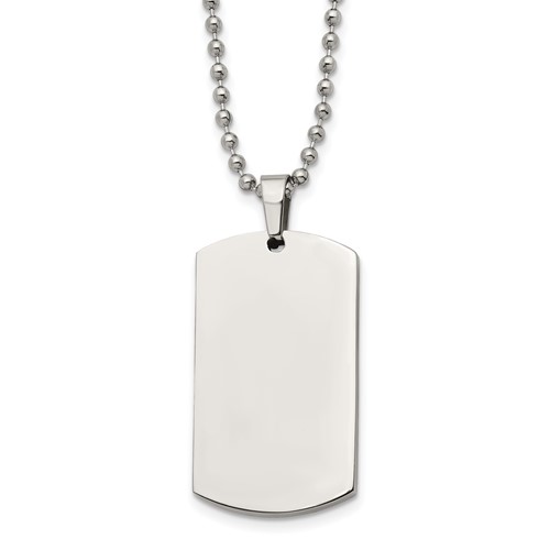 Chisel Stainless Steel Brushed and Polished Rounded Edge 4mm Dog Tag on a Ball Chain Necklace, 24"