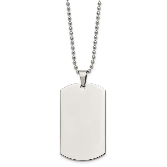 Chisel Stainless Steel Brushed and Polished Rounded Edge 2mm Dog Tag on a 24 inch Ball Chain Necklace