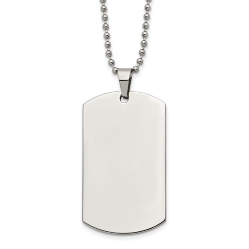 Chisel Stainless Steel Brushed and Polished Rounded Edge 2mm Dog Tag on a Ball Chain Necklace, 24"