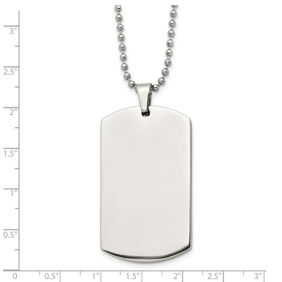 Chain Stainless Steel Brushed and Polished Rounded Edge 4mm Dog Tag on a 24in Ball Chain Necklace