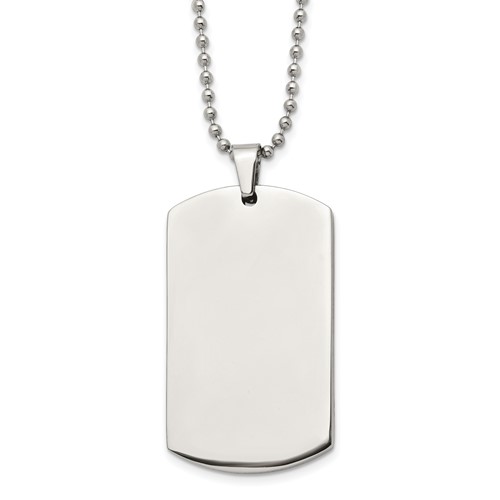Chain Stainless Steel Brushed and Polished Rounded Edge 4mm Dog Tag on a Ball Chain Necklace, 24"