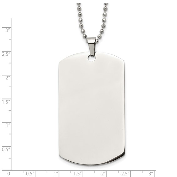 Chisel Stainless Steel Brushed and Polished Round Edge XLarge 2mm Dog Tag on a 24 inch Ball Chain Necklace