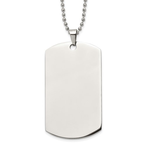Chisel Stainless Steel Brushed and Polished Round Edge XLarge 2mm Dog Tag on a Ball Chain Necklace, 24"