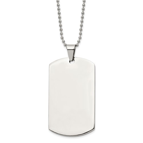 Chisel Stainless Steel Brushed and Polished Round Edge Extra Large 4mm Dog Tag on a Ball Chain Necklace, 24"