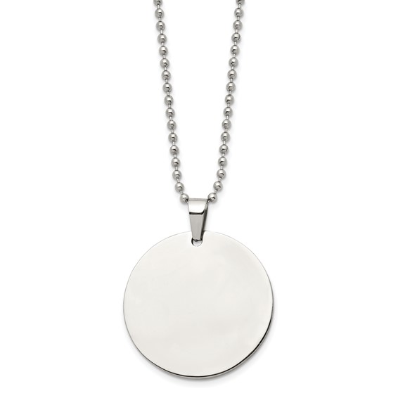 Chisel Stainless Steel Brushed and Polished Reversible Round 2mm Dog Tag on a 24 inch Ball Chain Necklace