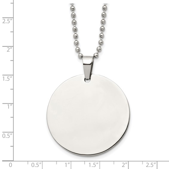 Chisel Stainless Steel Brushed and Polished Reversible Round 2mm Dog Tag on a 24 inch Ball Chain Necklace
