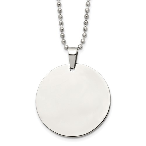 Chisel Stainless Steel Brushed and Polished Reversible Round 2mm Dog Tag on a Ball Chain Necklace, 24"