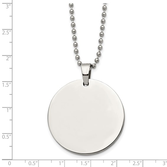 Chisel Stainless Steel Brushed and Polished Reversible Round 4mm Dog Tag on a 24 inch Ball Chain Necklace