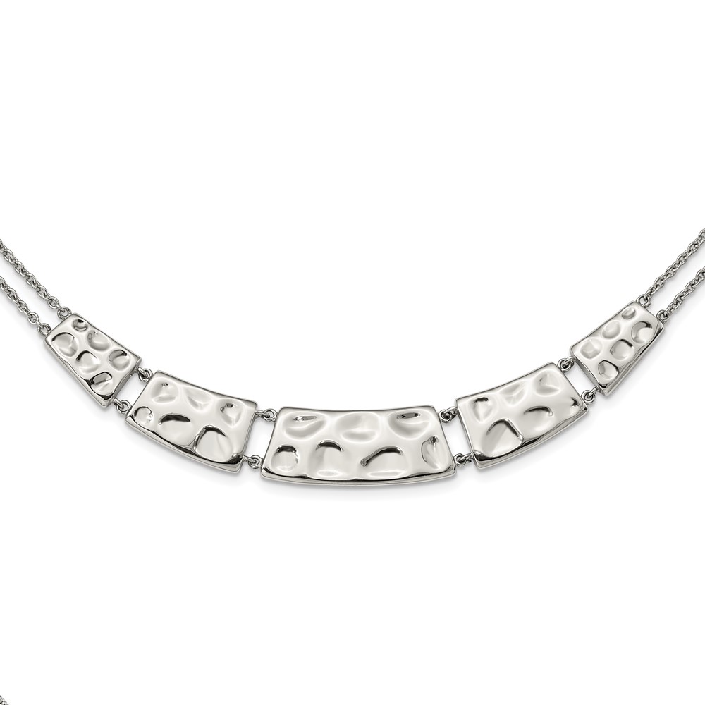 Stainless Steel Polished and Textured Necklace, 17"