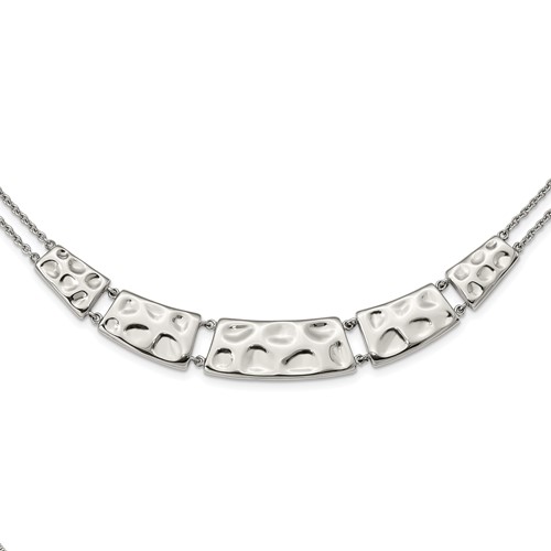 Stainless Steel Polished and Textured Necklace, 17"