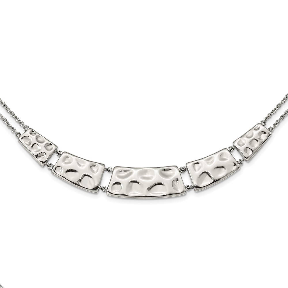 Stainless Steel Polished and Textured 17in Necklace