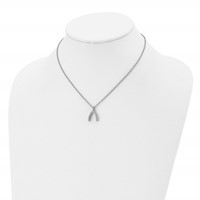Stainless Steel Polished CZ Wishbone Necklace, 15.5" view 4