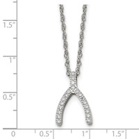 Stainless Steel Polished CZ Wishbone Necklace, 15.5" view 5