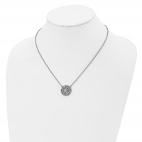 Stainless Steel Polished Necklace with CZ Flower, 18" view 4