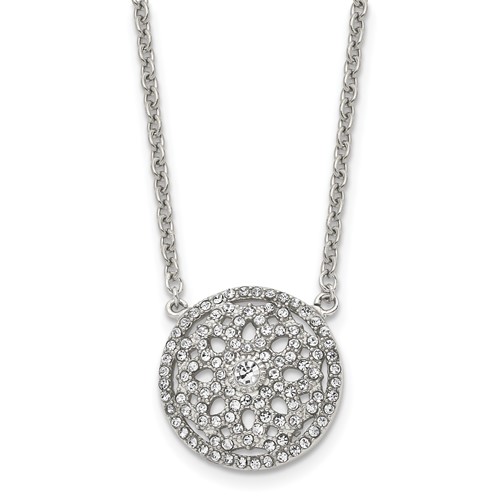 Stainless Steel Polished Necklace with CZ Flower, 18"