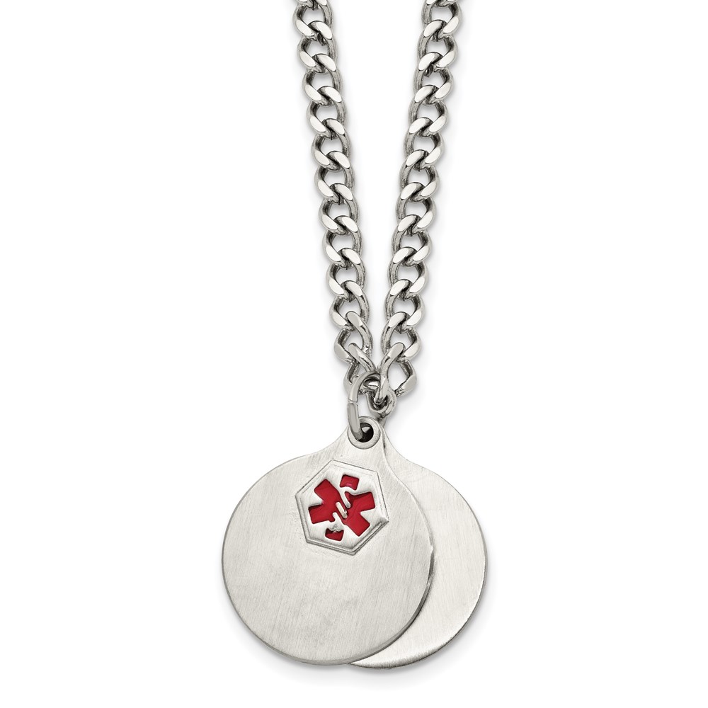 Stainless Steel Brushed w/Red Enamel 2 piece Medical ID 26in Necklace