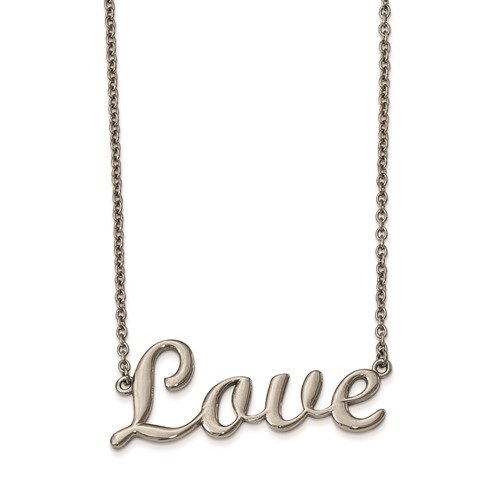 Chisel Stainless Steel Polished Love on a Cable Chain Necklace, 16"