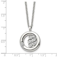 Stainless Steel Polished Necklace with CZ Circle, 21.5" view 5
