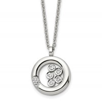 Stainless Steel Polished Necklace with CZ Circle, 21.5" view 1