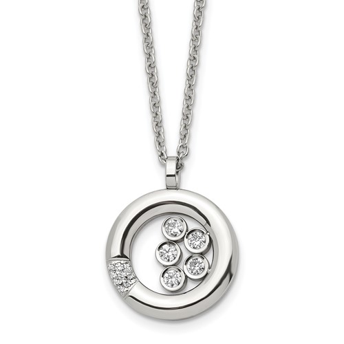 Stainless Steel Polished Necklace with CZ Circle, 21.5"