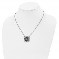 Stainless Steel Polished Black and White Crystal Necklace, 18" view 4