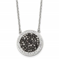 Stainless Steel Polished Black and White Crystal Necklace, 18" view 1