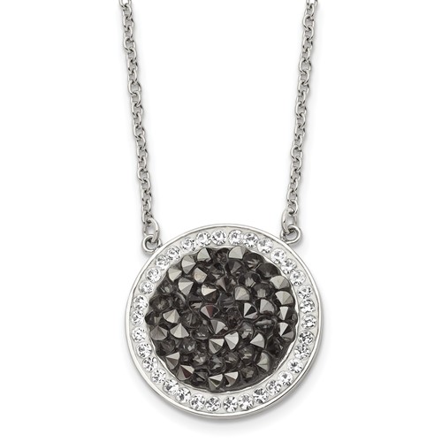 Stainless Steel Polished Black and White Crystal Necklace, 18"
