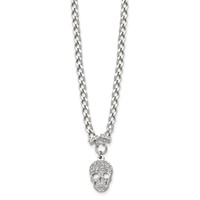 Stainless Steel Polished Crystal Skull Necklace, 18" view 3