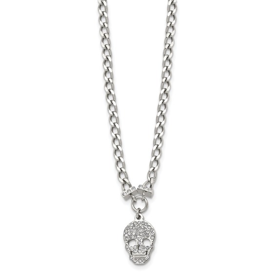 Stainless Steel 18 inch Polished Crystal Skull Necklace