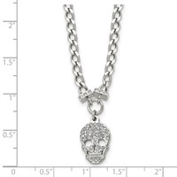 Stainless Steel Polished Crystal Skull Necklace, 18" view 5
