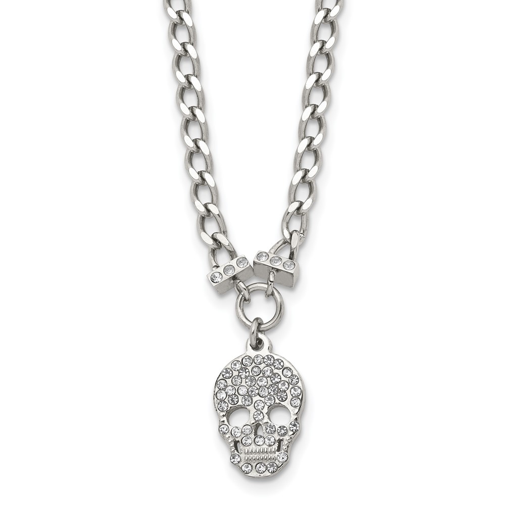 Stainless Steel 18 inch Polished Crystal Skull Necklace