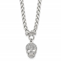 Stainless Steel Polished Crystal Skull Necklace, 18" view 1