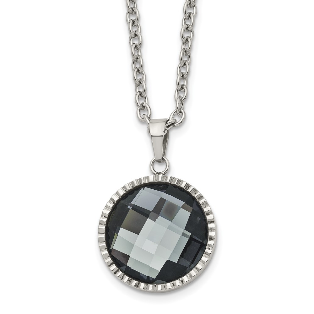 Chisel Stainless Steel Polished Grey Glass Pendant on a Cable Chain Necklace, 29.5"