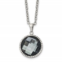 Chisel Stainless Steel Polished Grey Glass Pendant on a Cable Chain Necklace, 29.5" view 1