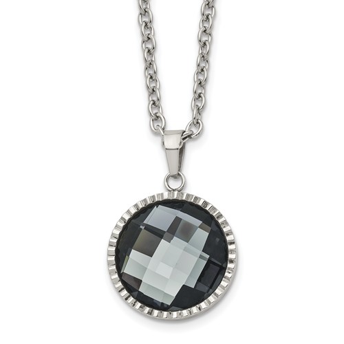 Chisel Stainless Steel Polished Grey Glass Pendant on a Cable Chain Necklace, 29.5"
