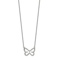 Stainless Steel Polished Necklace with CZ Butterfly, 18" view 2