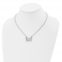 Stainless Steel Polished Necklace with CZ Butterfly, 18" view 4