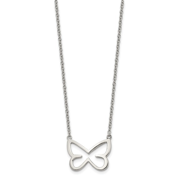 Stainless Steel Polished w/CZ Butterfly 18in Necklace