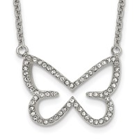 Stainless Steel Polished Necklace with CZ Butterfly, 18" view 1