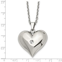 Stainless Steel Polished Necklace with Crystal Heart, 22" view 5