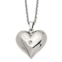 Stainless Steel Polished Necklace with Crystal Heart, 22" view 1