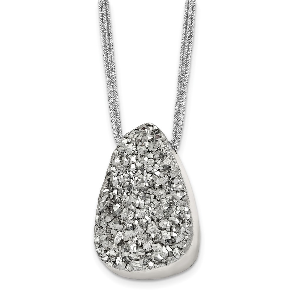 Stainless Steel Polished Druzy 17.5in Polyester Cord Necklace