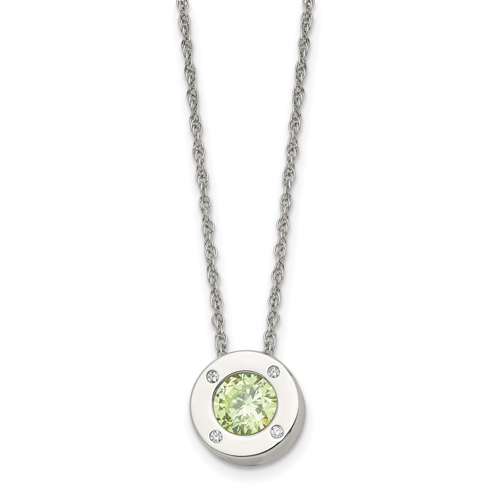 Chisel Stainless Steel Polished CZ May Birthstone Circle Pendant on a Multi-Link Chain Necklace, 20"