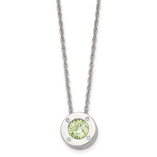 Chisel Stainless Steel Polished CZ May Birthstone Circle Pendant on a Multi-Link Chain Necklace, 20"