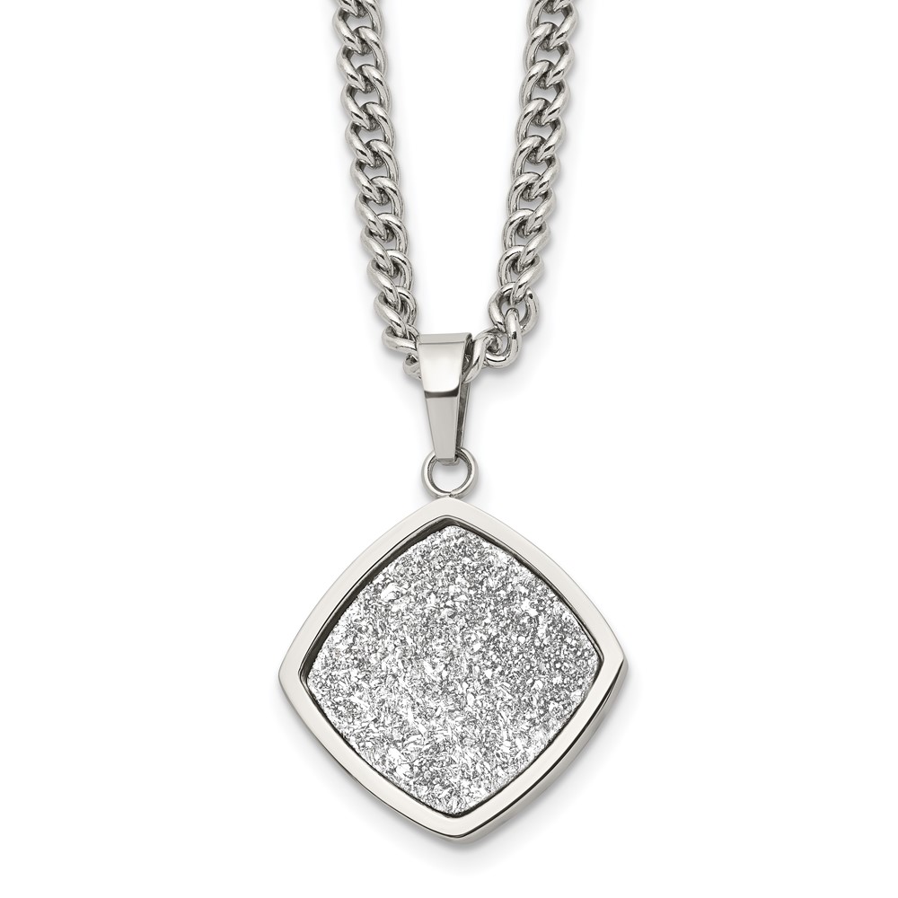 Stainless Steel Polished with Silver Druzy 27.25in Necklace