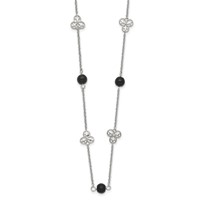 Stainless Steel Polished Necklace with Black Acrylic Bead, 33" view 2