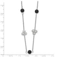 Stainless Steel Polished Necklace with Black Acrylic Bead, 33" view 5
